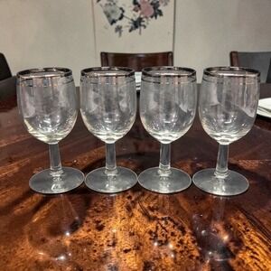Platinum Rimmed Clear Wine Glasses, Set of 4, Vintage Replacement Stemware, MCM